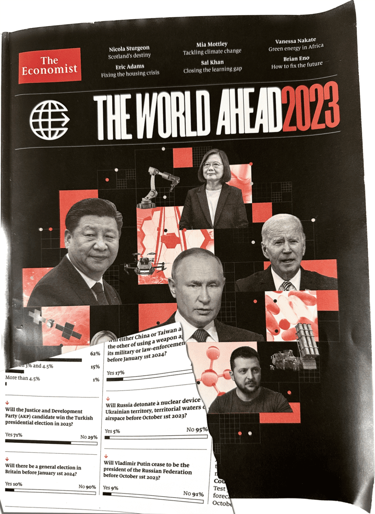 The World Ahead 2023 issue of The Economist revealing some of the Superforecasters' forecasts